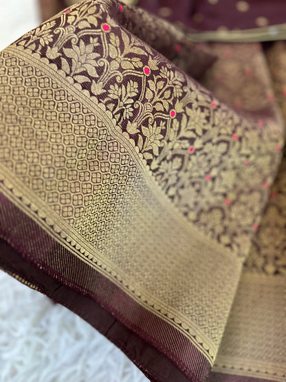 Pure Crepe Brocade Saree in Brown