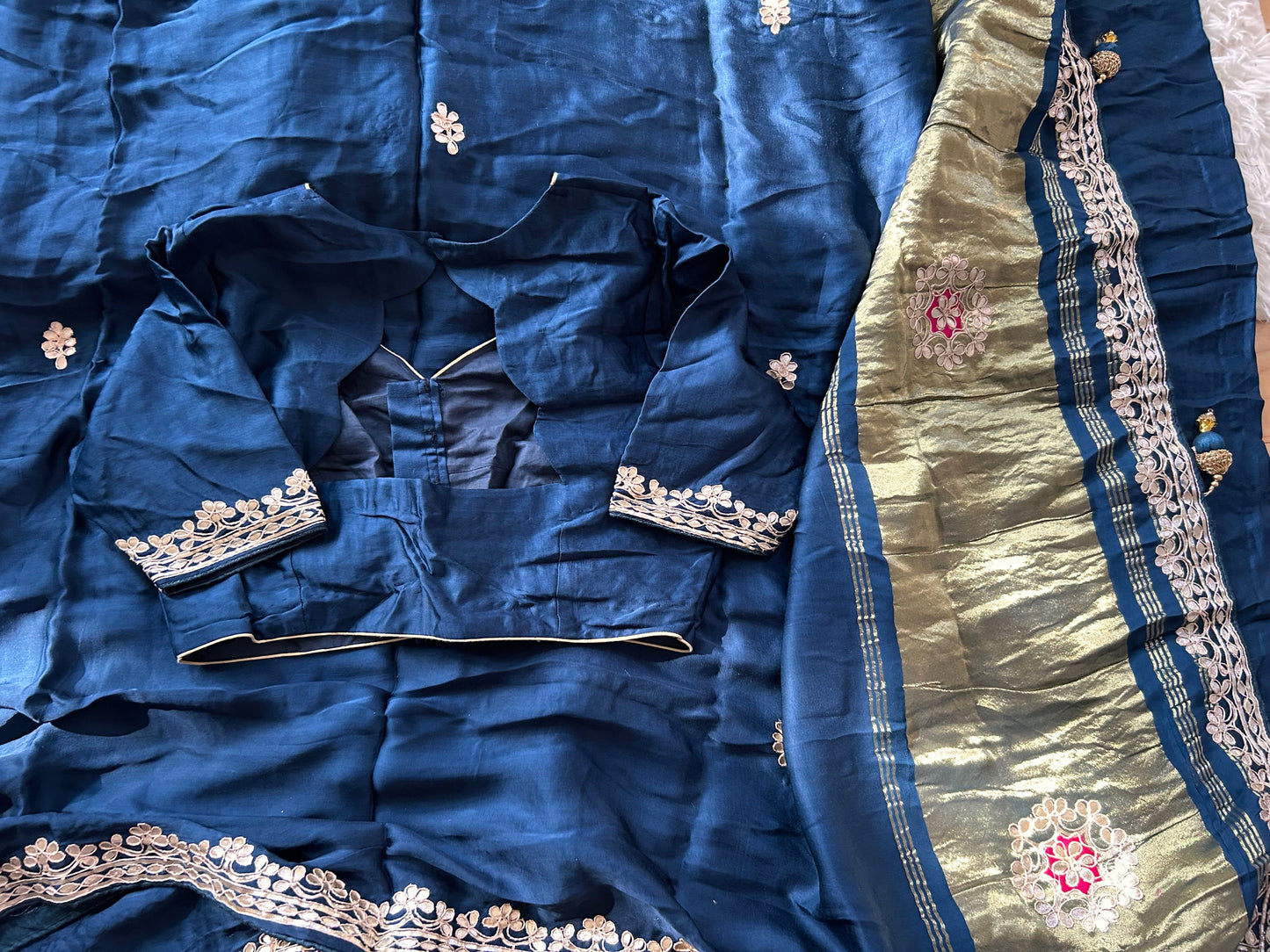 Peacock blue Gotta patti work saree with blouse