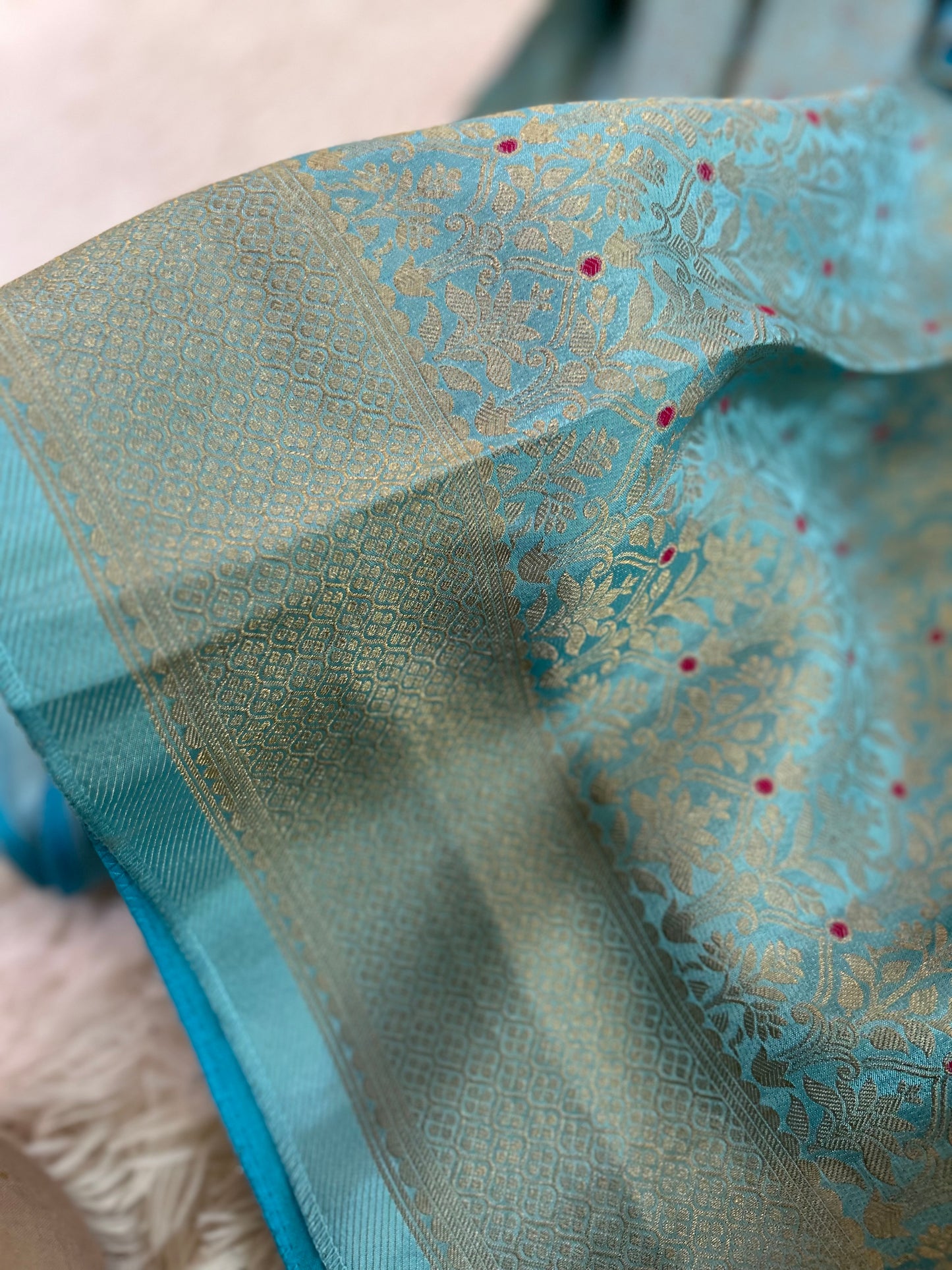 Pure Crepe Brocade Saree in Pastel Blue