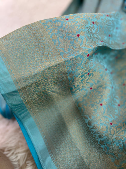 Pure Crepe Brocade Saree in Pastel Blue