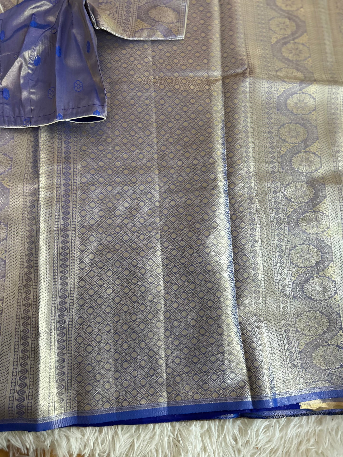 Designer Tissue Banarasi Saree in Gold with Royal Blue Border