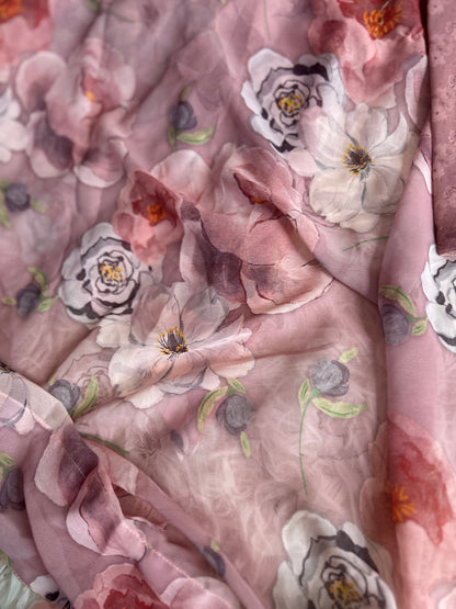 Dusty Pink Floral Georgette Saree