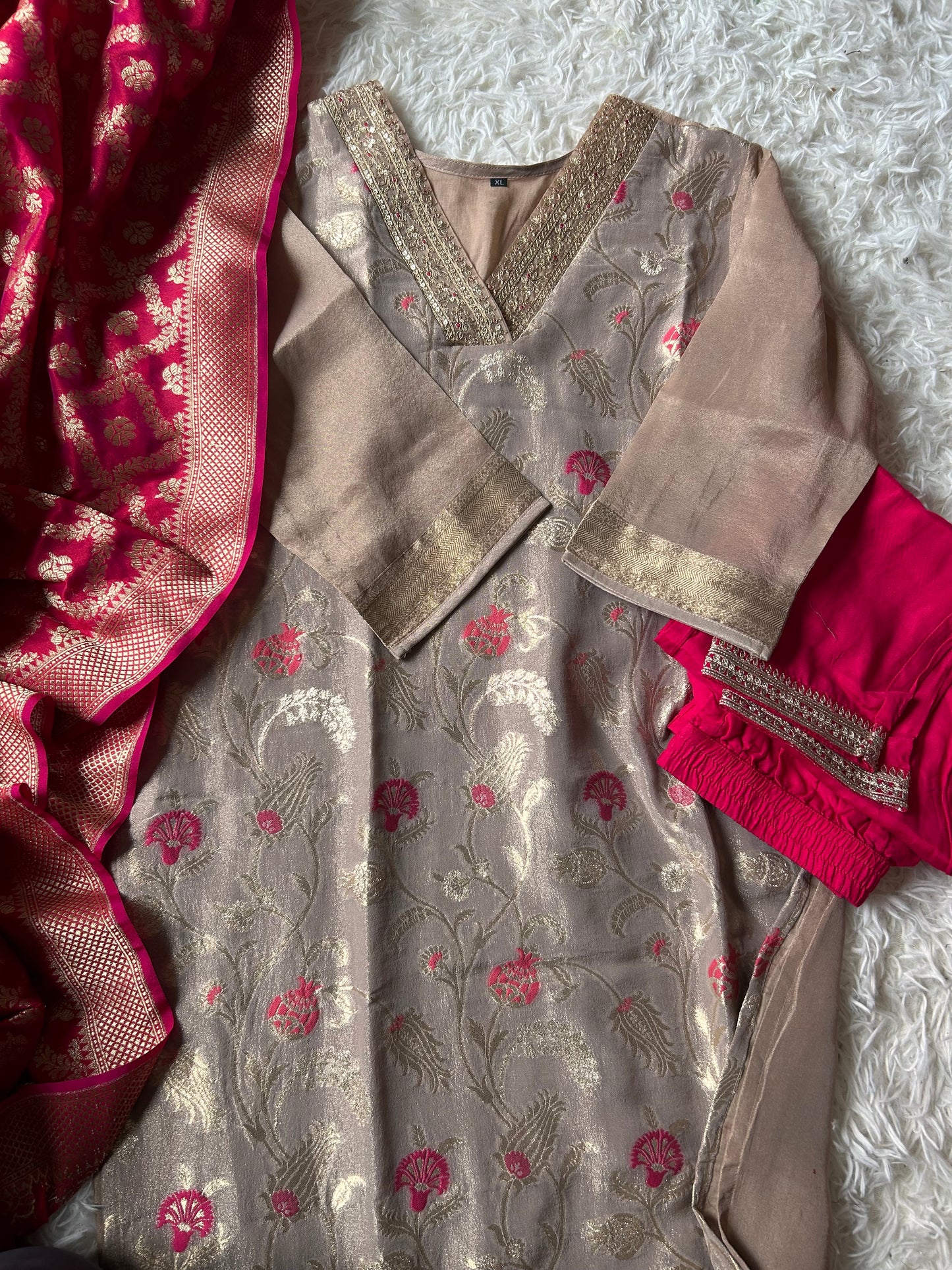 Beige Tissue Salwar Suit Set