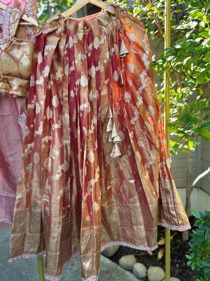 Tissue Lehanga in Maroon Tone