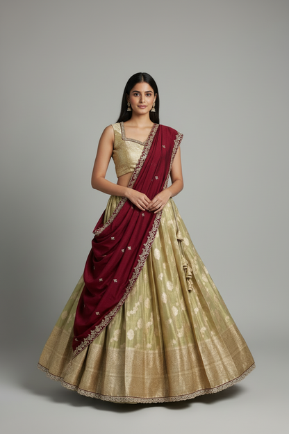 Tissue Lehanga in Pink Tone
