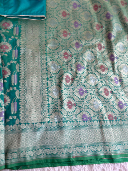Banarasi Saree in sea Green with all over weave