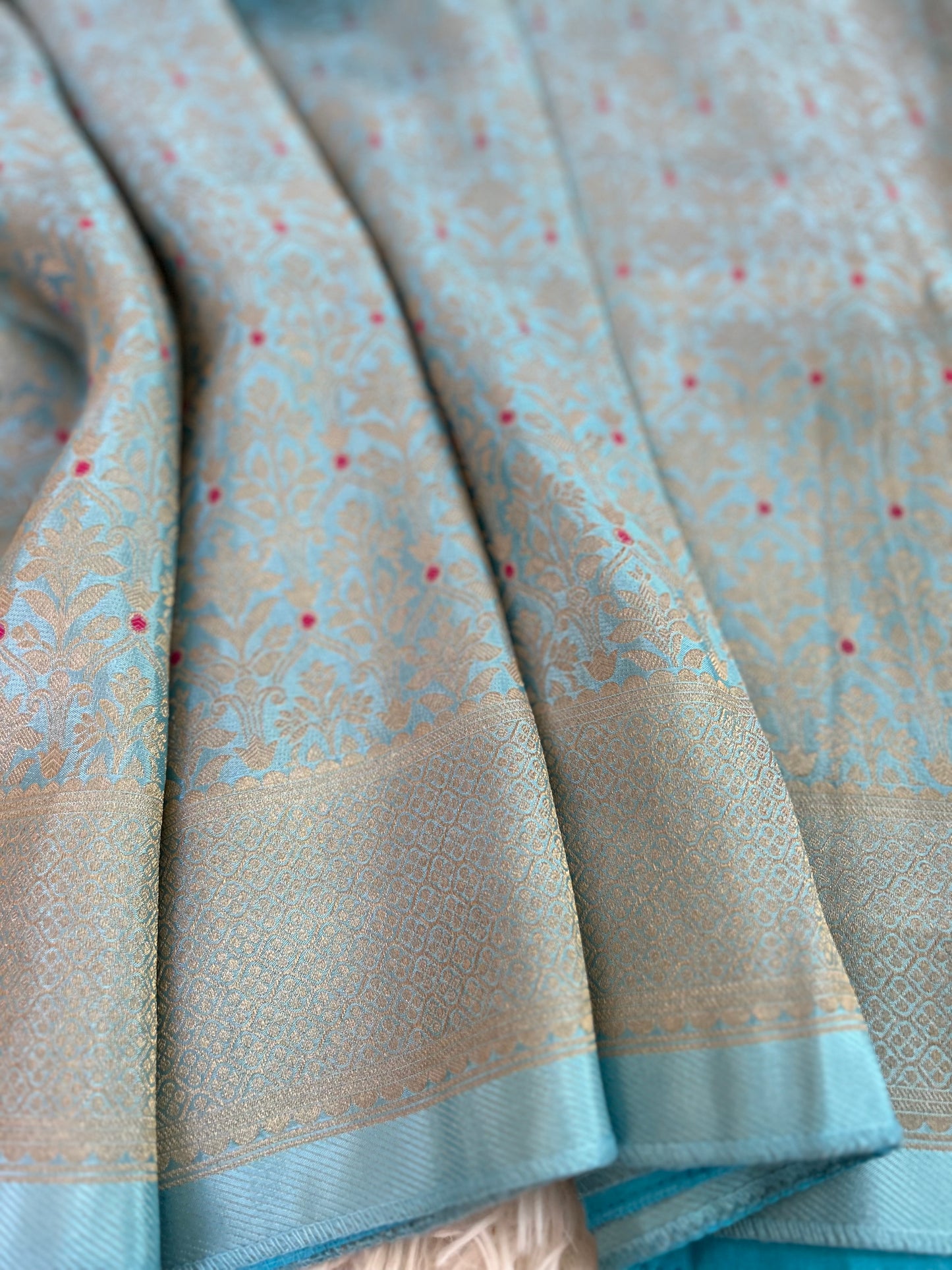 Pure Crepe Brocade Saree in Pastel Blue
