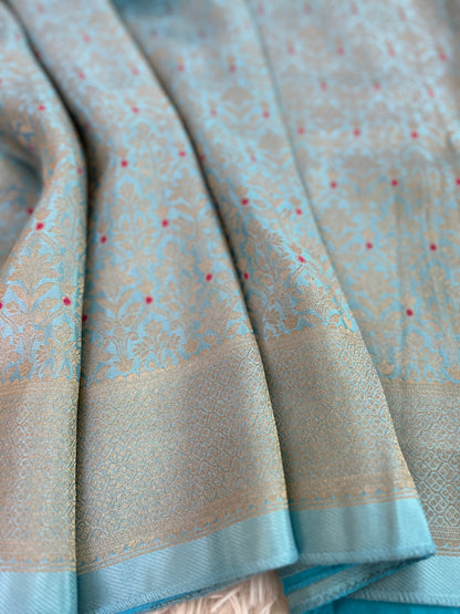 Pure Crepe Brocade Saree in Pastel Blue