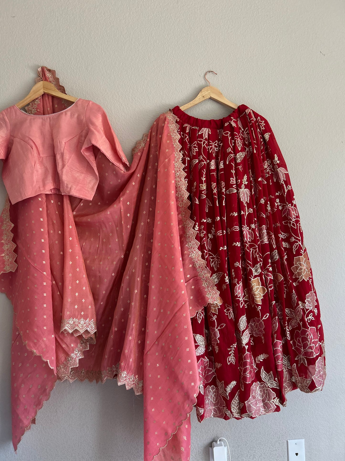 Red Flowy Lehanga