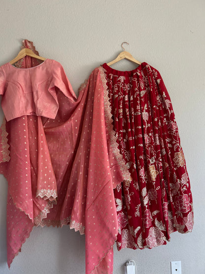 Red Flowy Lehanga