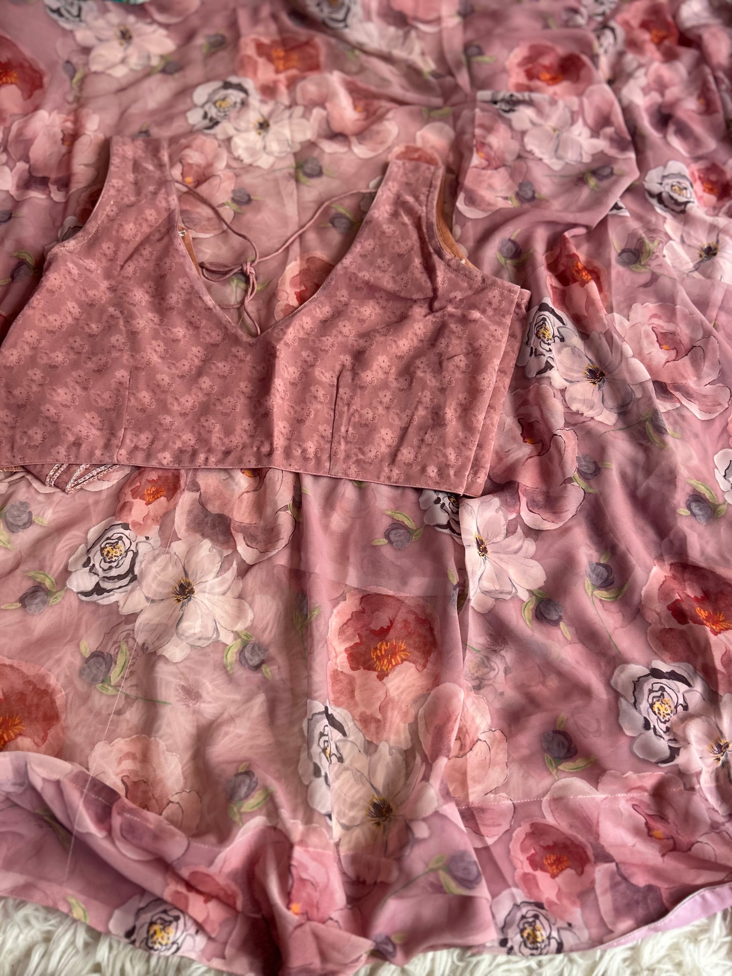 Dusty Pink Floral Georgette Saree with blouse