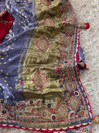Grey Modal silk saree with Embroidery