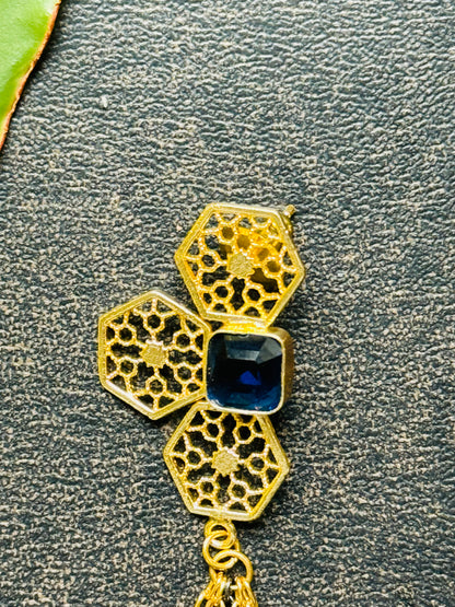 Floral Danglers with Navy Cooor Stone